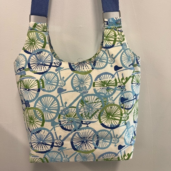 Rock flower paper Bicycle Hobo Crossbody Bag Cotton Canvas 13”x10”x5” Medium - Picture 3 of 12
